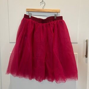 Pink Magenta Tulle Skirt Elastic Waist‎ Fluffy Knee Length Women's XL Costume